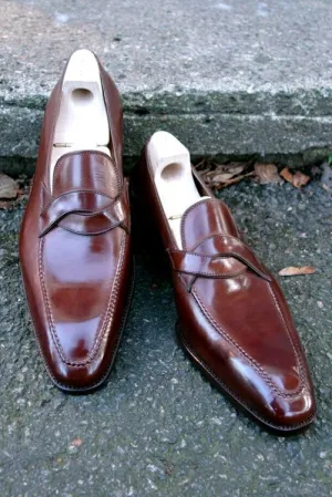 Handmade Leather Moccasins Loafer for Men in Dark Burgundy
