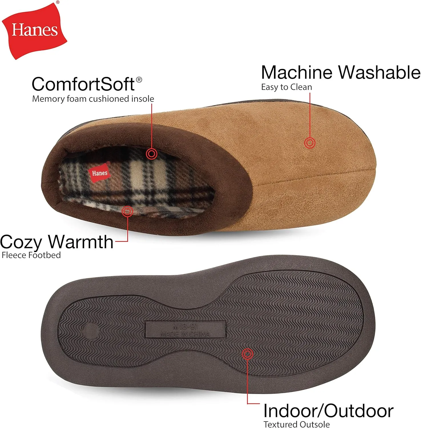 Hanes Men's Memory Foam Indoor Outdoor Microsuede Clog Slipper Shoe with Fresh Iq