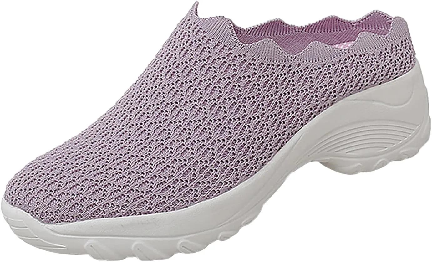Hbeylia Women's Slip On Sneakers Walking Shoes Breathable Mesh Mule Slippers Hiking Work Nurse Shoes Lightweight Fashion Wedge Platform Chunky High Heels Sport Shoes For Women