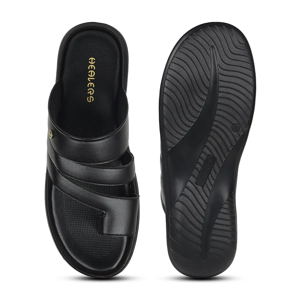 Healers Black Casual Slipper For Mens AOL-12 By Liberty