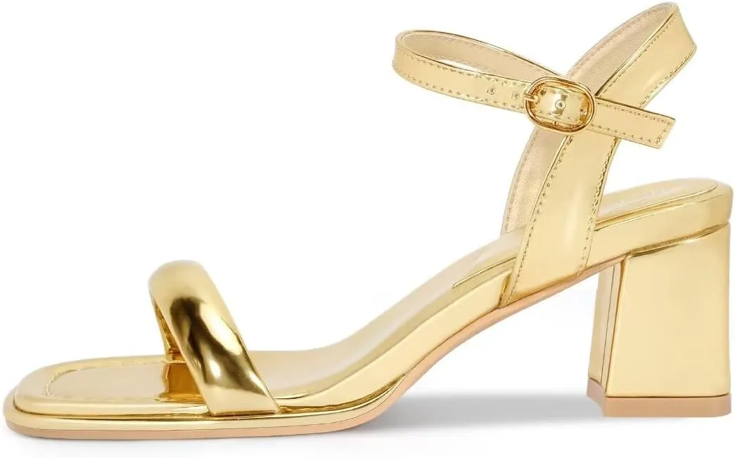 Heels Charm Women's Chunky Block Heeled Sandals 2.56 Inches Open Toe Ankle Strap Block High Heel Sandal Dress Dancing Sandals Daily Work Party Shoes