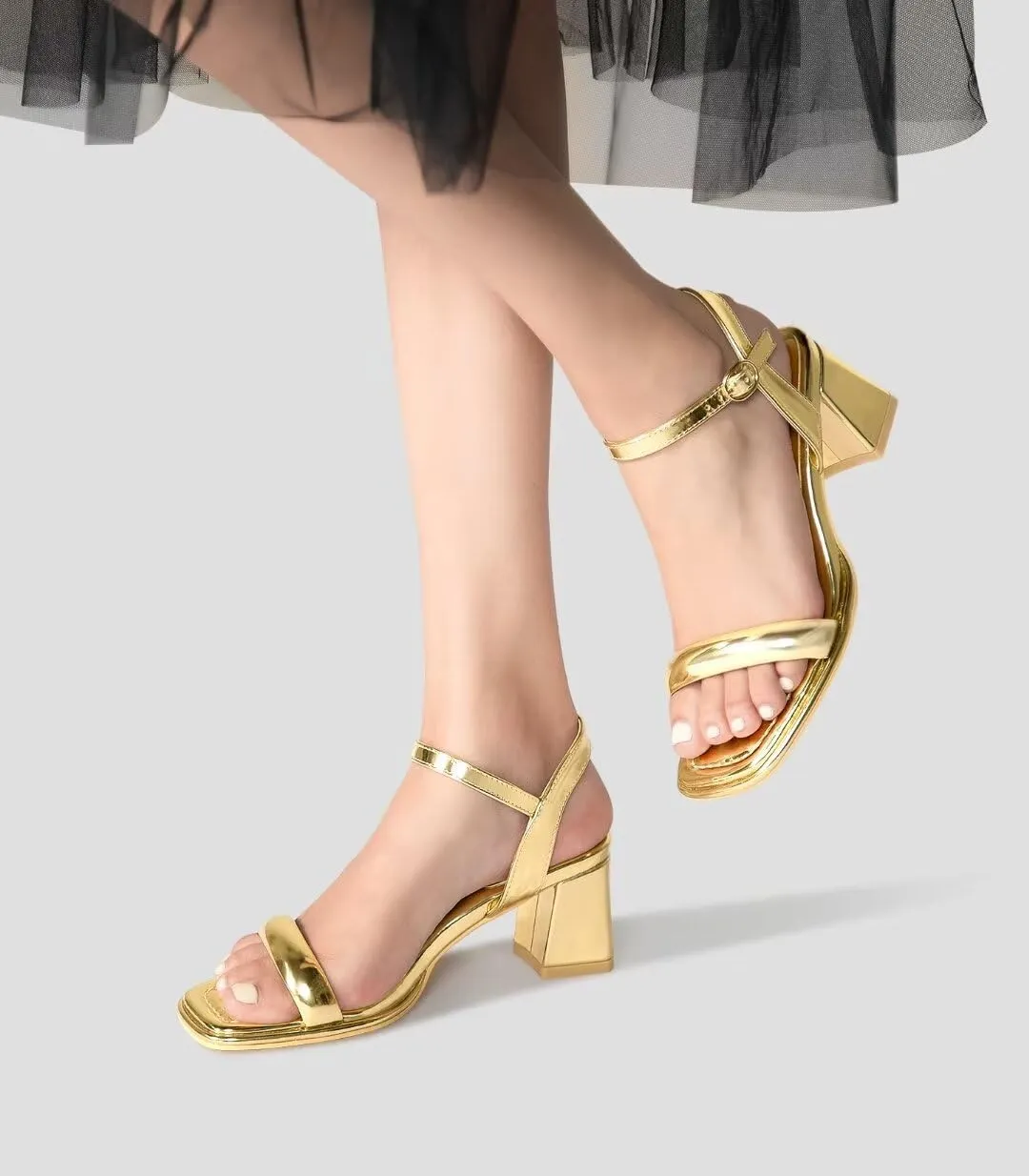 Heels Charm Women's Chunky Block Heeled Sandals 2.56 Inches Open Toe Ankle Strap Block High Heel Sandal Dress Dancing Sandals Daily Work Party Shoes