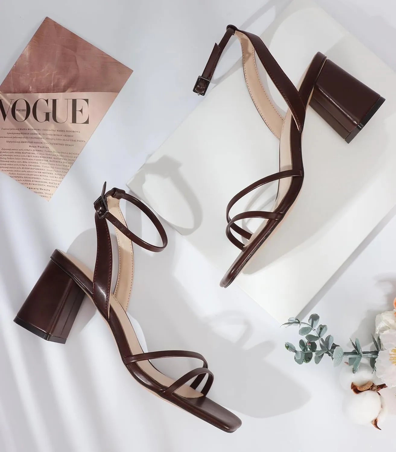 Heels Charm Women's Chunky Block Heeled Sandals 2.95 Inches Open Toe Ankle Strap Block High Heel Sandal Dress Dancing Chunky Sandals Daily Work Party Wedding Shoes