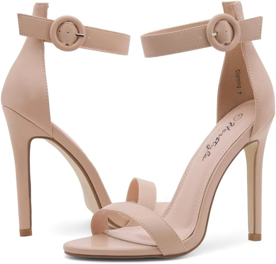 Herstyle Charming Women’s Heeled Dress Sandals Open Toe Ankle Strap High Stiletto Wedding Party Pump Shoes