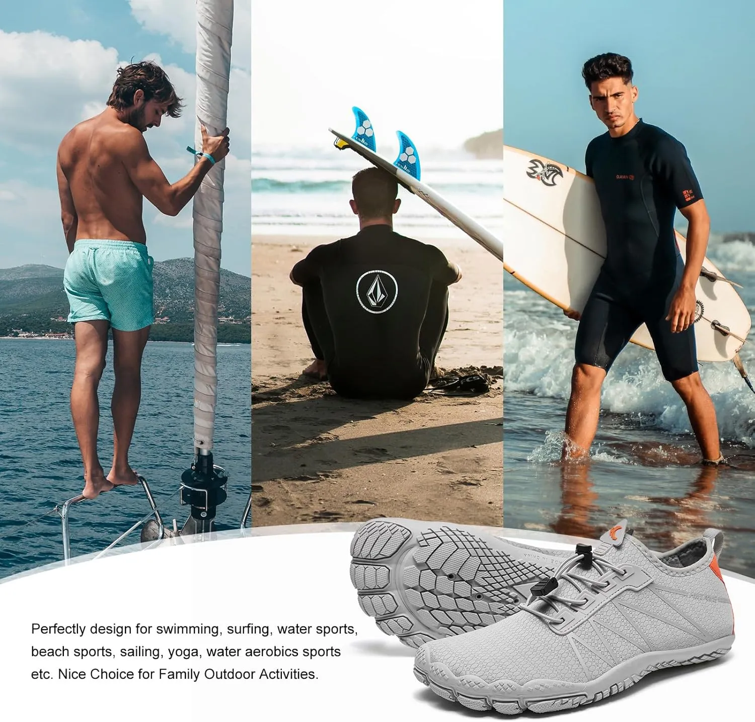 HIITAVE Men Barefoot Water Shoes Beach Aqua Socks Quick Dry for Outdoor Sport Hiking Swiming Surfing