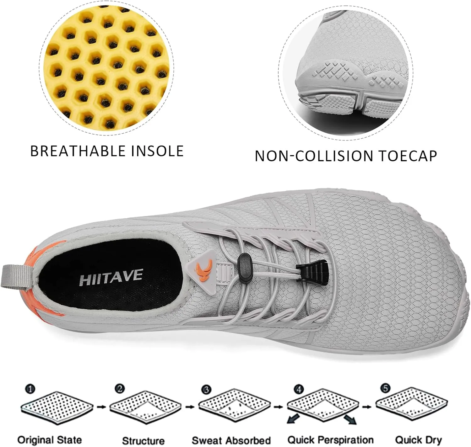 HIITAVE Men Barefoot Water Shoes Beach Aqua Socks Quick Dry for Outdoor Sport Hiking Swiming Surfing