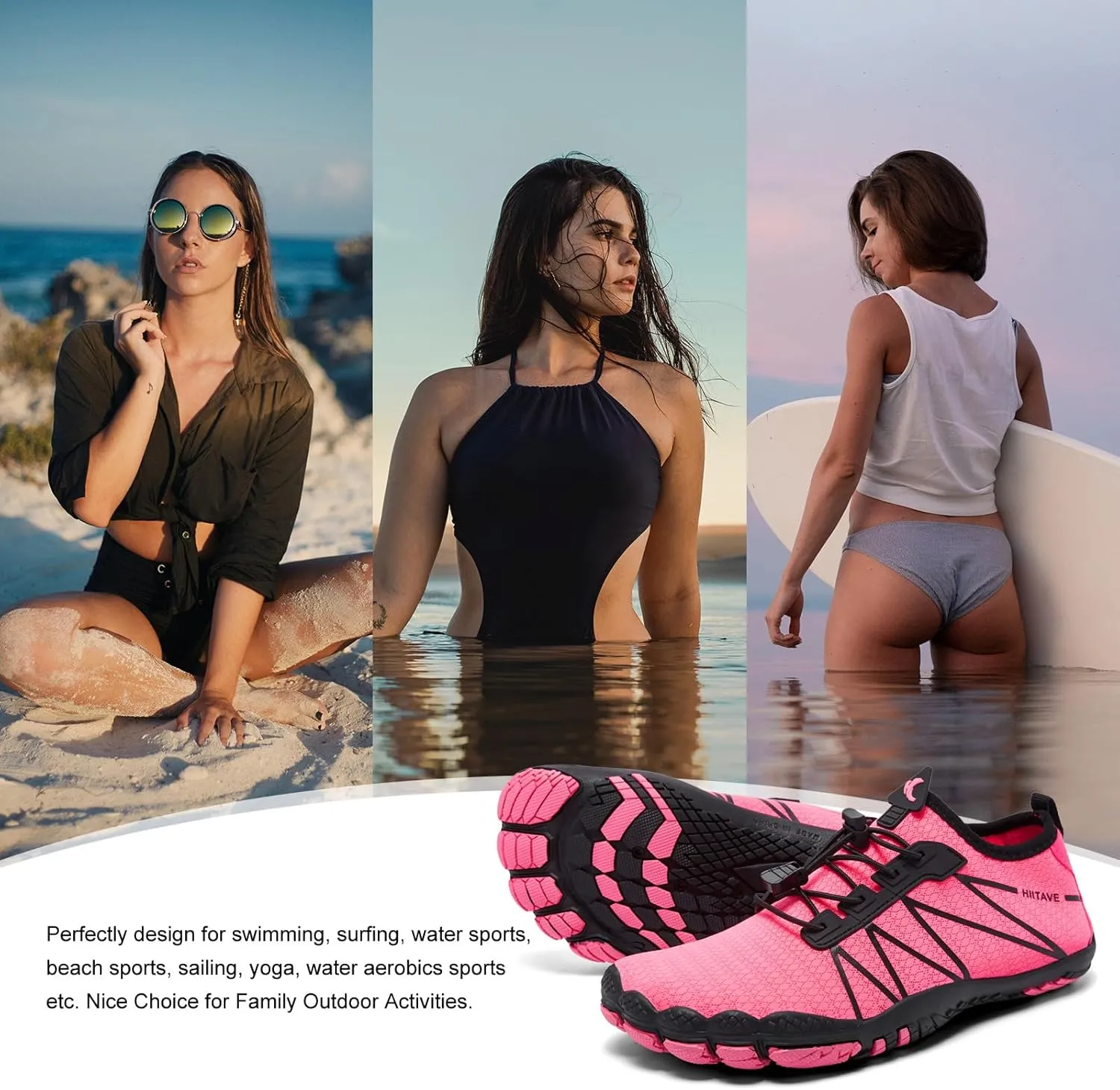 hiitave Womens Water Shoes Quick Dry Barefoot for Swim Diving Surf Aqua Sports Pool Beach Walking Yoga