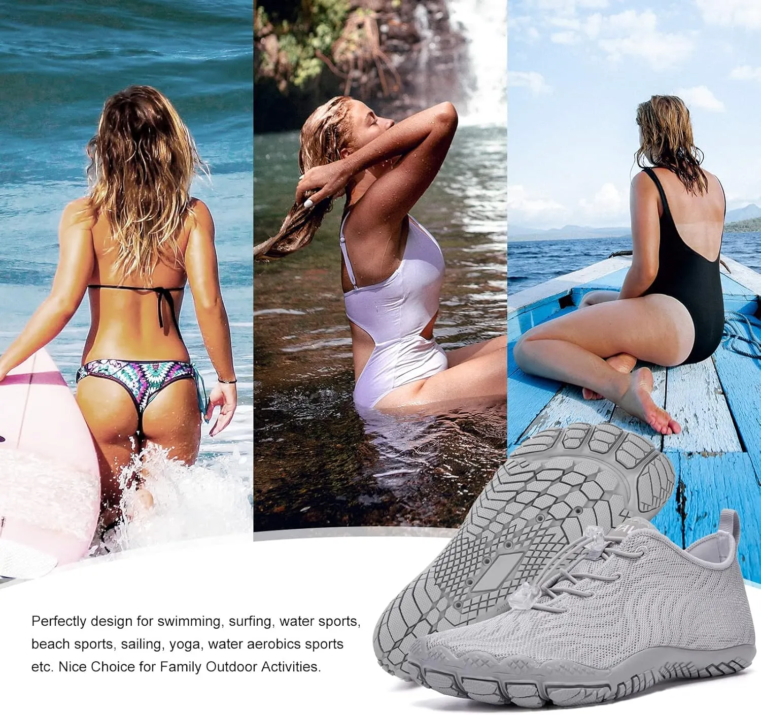 hiitave Womens Water Shoes Quick Dry Barefoot for Swim Diving Surf Aqua Sports Pool Beach Walking Yoga