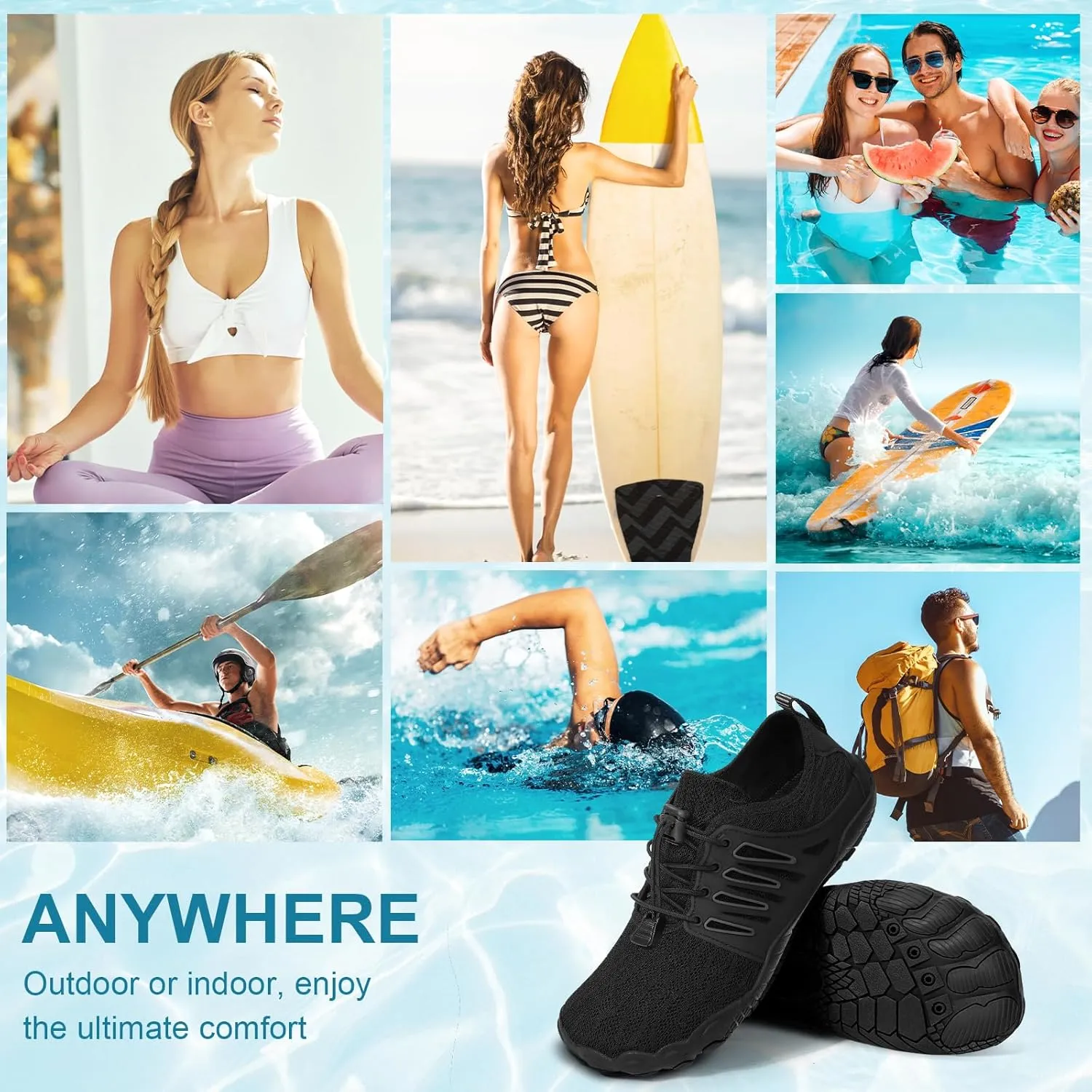 Hike Barefoot Water Shoes for Women Men Footwear, Quick Dry Wide Toe Box Pro Beach Swim Athletic Sports Shoes, Non-Slip Lightweight Aqua Shoe for Pool Hiking Walking Kayaking Diving Surfing