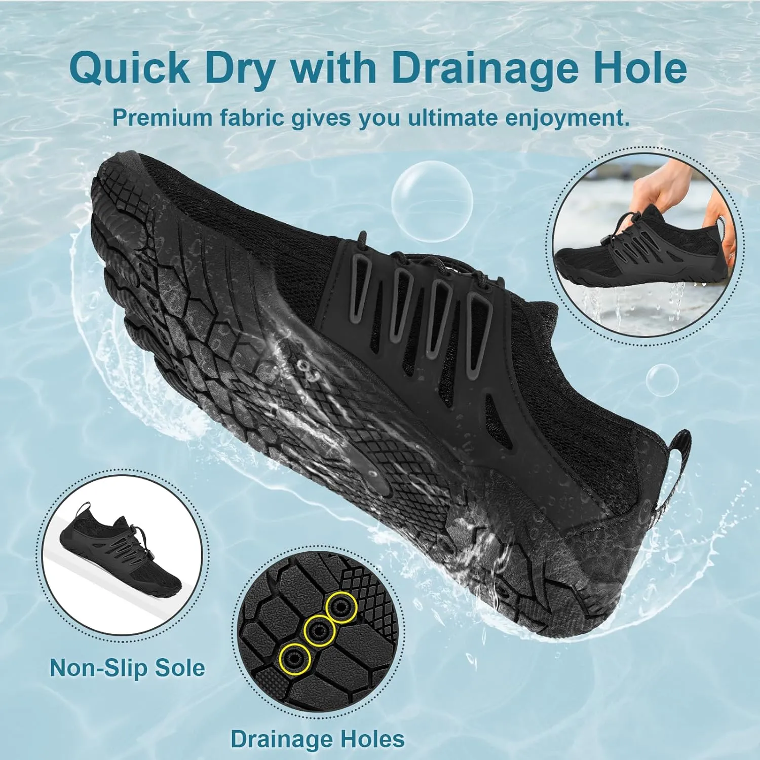 Hike Barefoot Water Shoes for Women Men Footwear, Quick Dry Wide Toe Box Pro Beach Swim Athletic Sports Shoes, Non-Slip Lightweight Aqua Shoe for Pool Hiking Walking Kayaking Diving Surfing