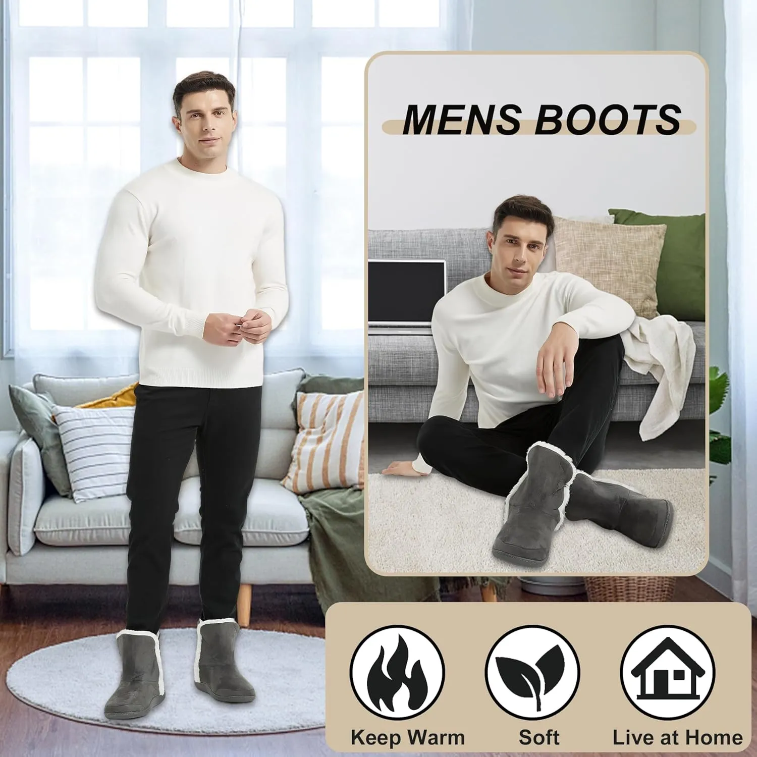Home Slipper Men's Slippers Boots,Soft Winter Warm Memory Foam Indoor House Slipper Shoes