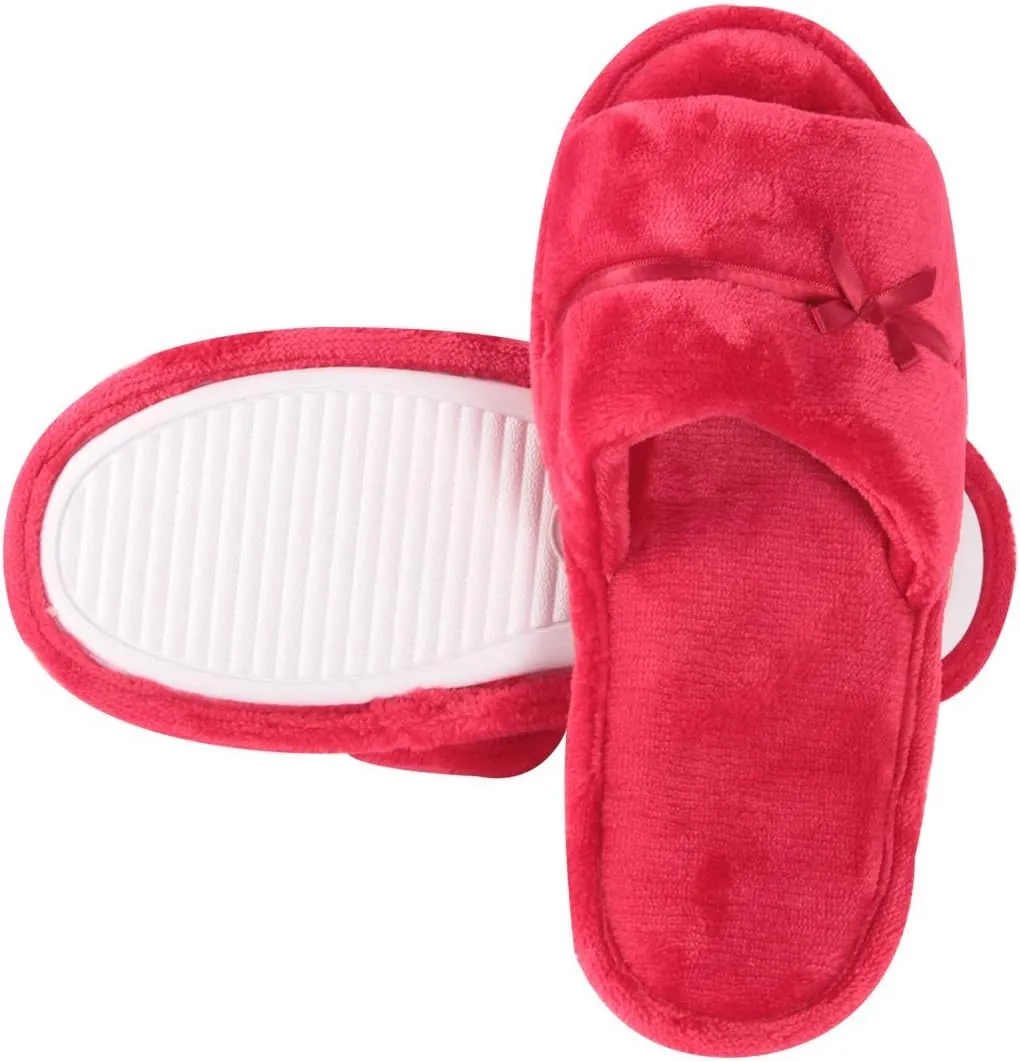 Home Slipper Open Toe Slippers Womens Soft Fuzzy Flannel Memory Foam Non-Slip Indoor Slippers