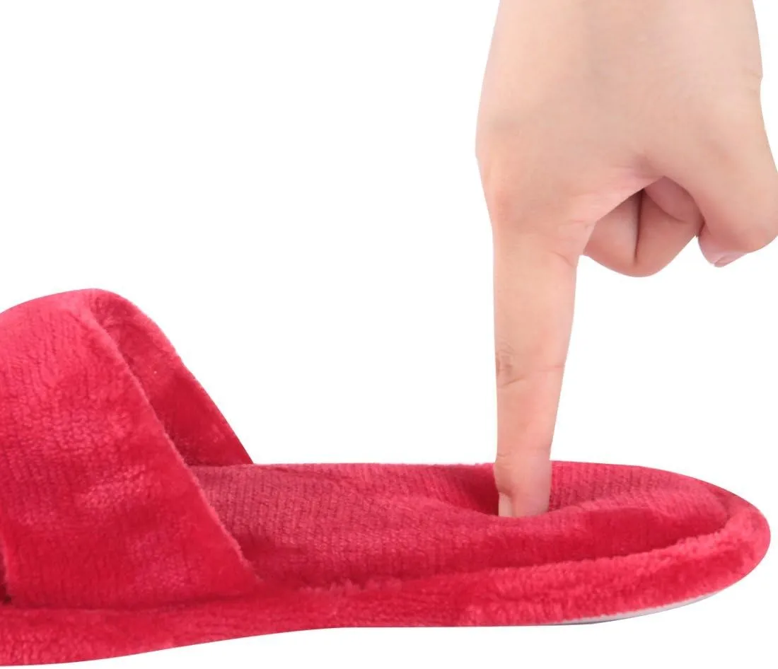 Home Slipper Open Toe Slippers Womens Soft Fuzzy Flannel Memory Foam Non-Slip Indoor Slippers