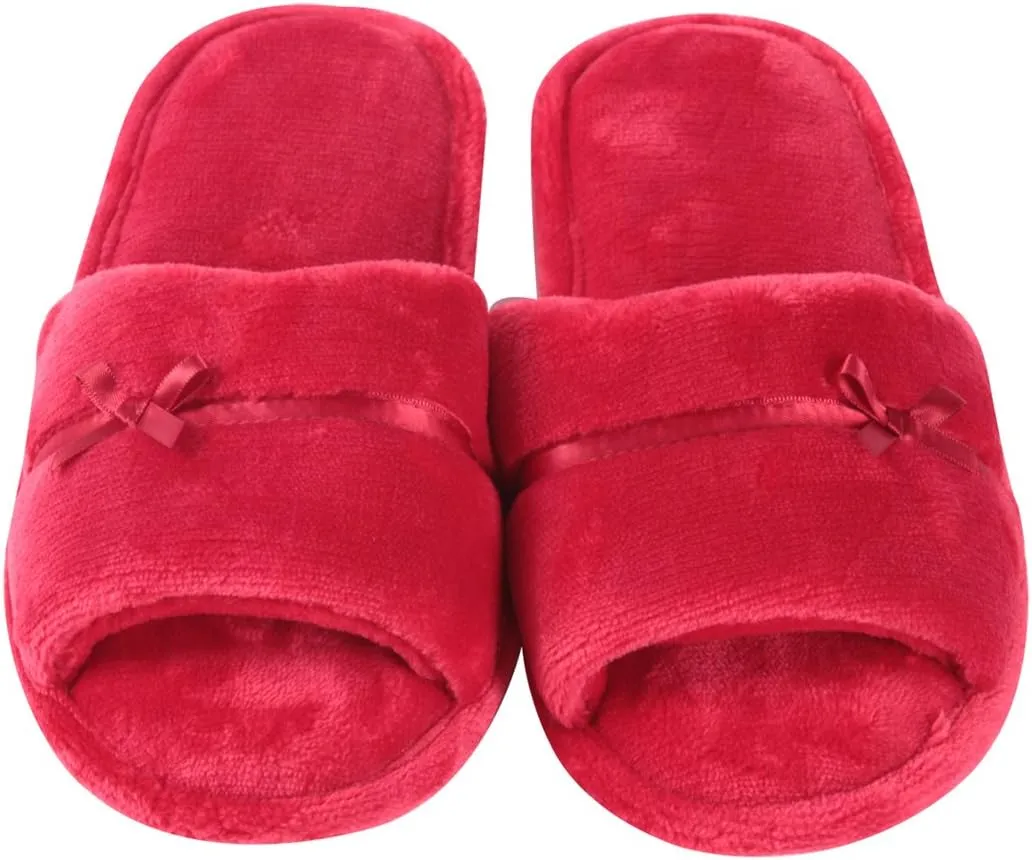 Home Slipper Open Toe Slippers Womens Soft Fuzzy Flannel Memory Foam Non-Slip Indoor Slippers