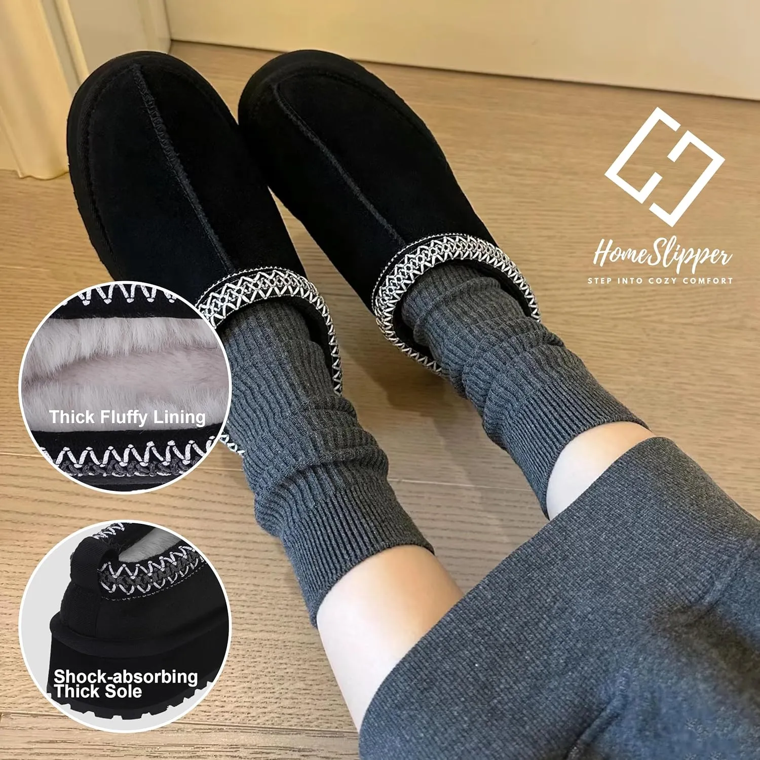 Home Slipper Platform Slippers for Women Indoor Outdoor Mini Boots Non-slip Plush Lining Slip On House Shoes