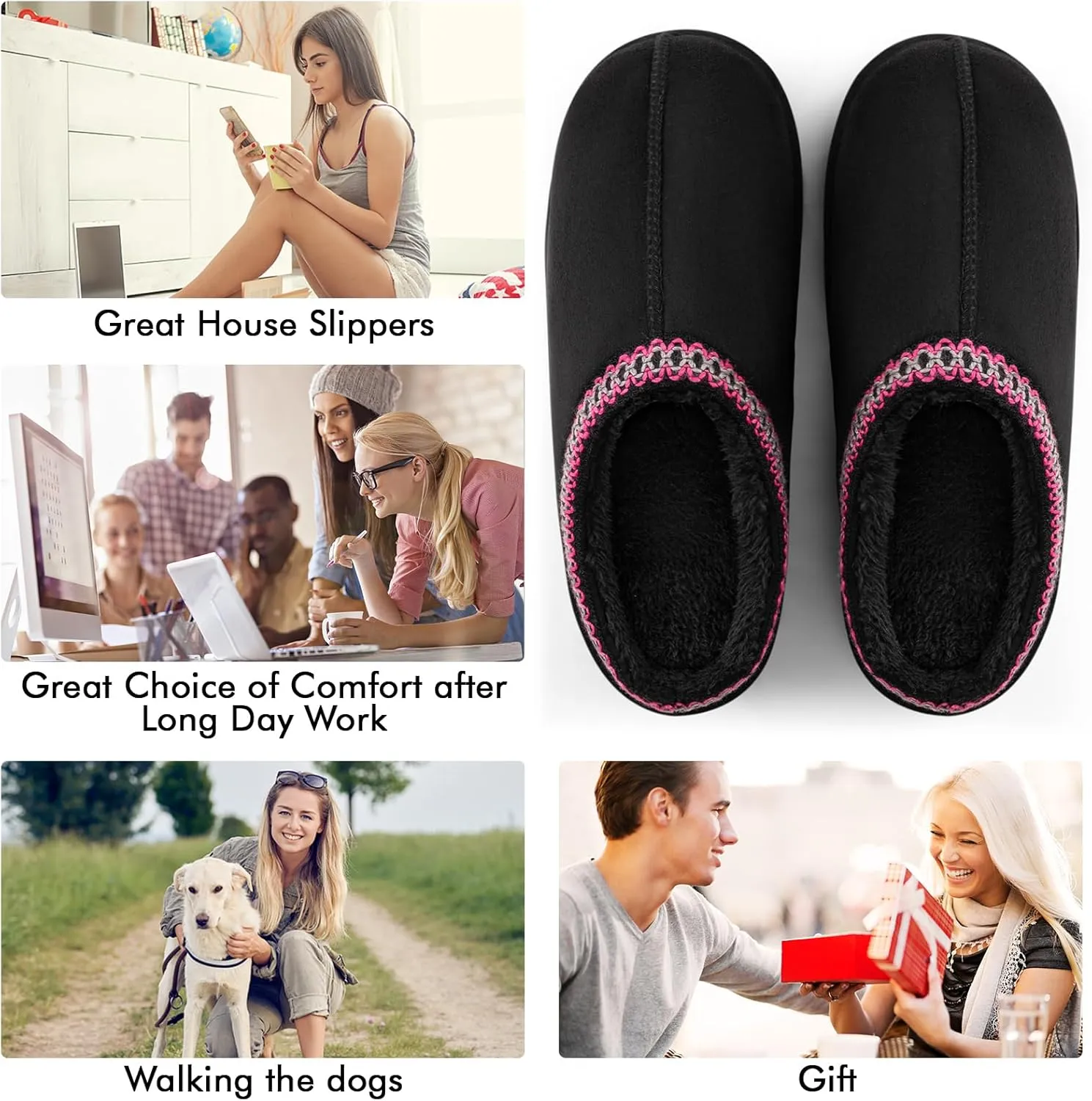 Homitem House Bedroom Slippers for Women Platform Shoes Indoor and Outdoor with Fuzzy Lining Hard Sole Memory Foam Slip on