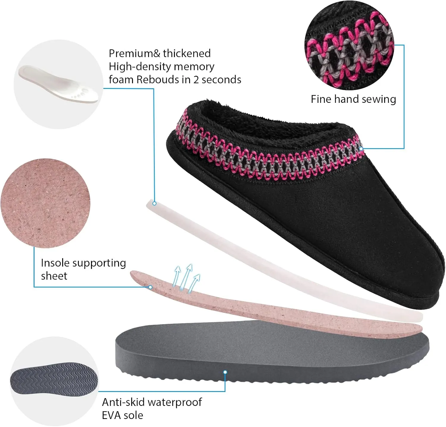 Homitem House Bedroom Slippers for Women Platform Shoes Indoor and Outdoor with Fuzzy Lining Hard Sole Memory Foam Slip on