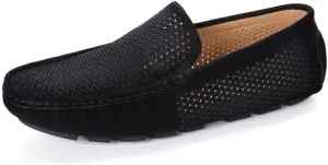 HOOENG Men's Loafers Hollow Out Breathable Driving Style Loafer Suede Vamp Flat Heel Lightweight Comfortable Fashion Classic Slip-ons (Color : Black, Size : 9)