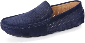 HOOENG Men's Loafers Hollow Out Breathable Driving Style Loafer Suede Vamp Flat Heel Lightweight Comfortable Fashion Classic Slip-ons (Color : Deep Blue, Size : 9)