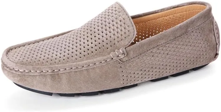 HOOENG Men's Loafers Hollow Out Breathable Driving Style Loafer Suede Vamp Flat Heel Lightweight Comfortable Fashion Classic Slip-ons (Color : Khaki, Size : 9)
