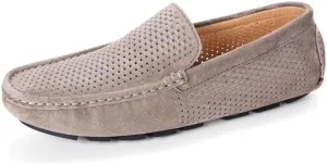 HOOENG Men's Loafers Hollow Out Breathable Driving Style Loafer Suede Vamp Flat Heel Lightweight Comfortable Fashion Classic Slip-ons (Color : Khaki, Size : 9)