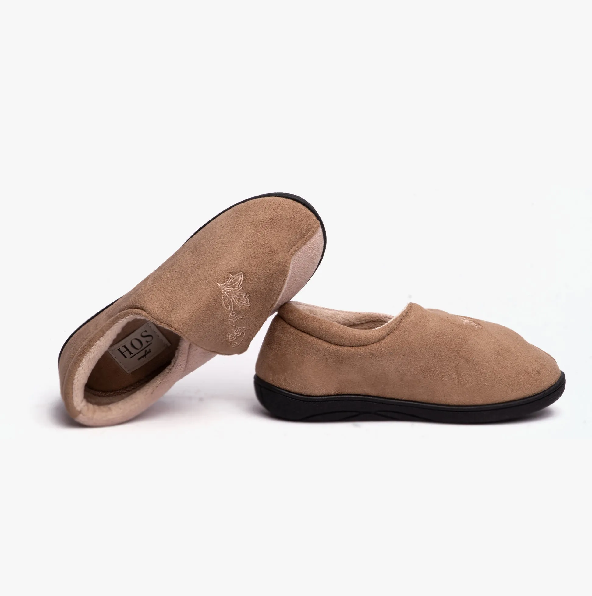 HOS Comfort HETTIE Womens Extra Wide (2E) Touch Fasten Full Slippers Camel