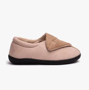 HOS Comfort HETTIE Womens Extra Wide (2E) Touch Fasten Full Slippers Camel