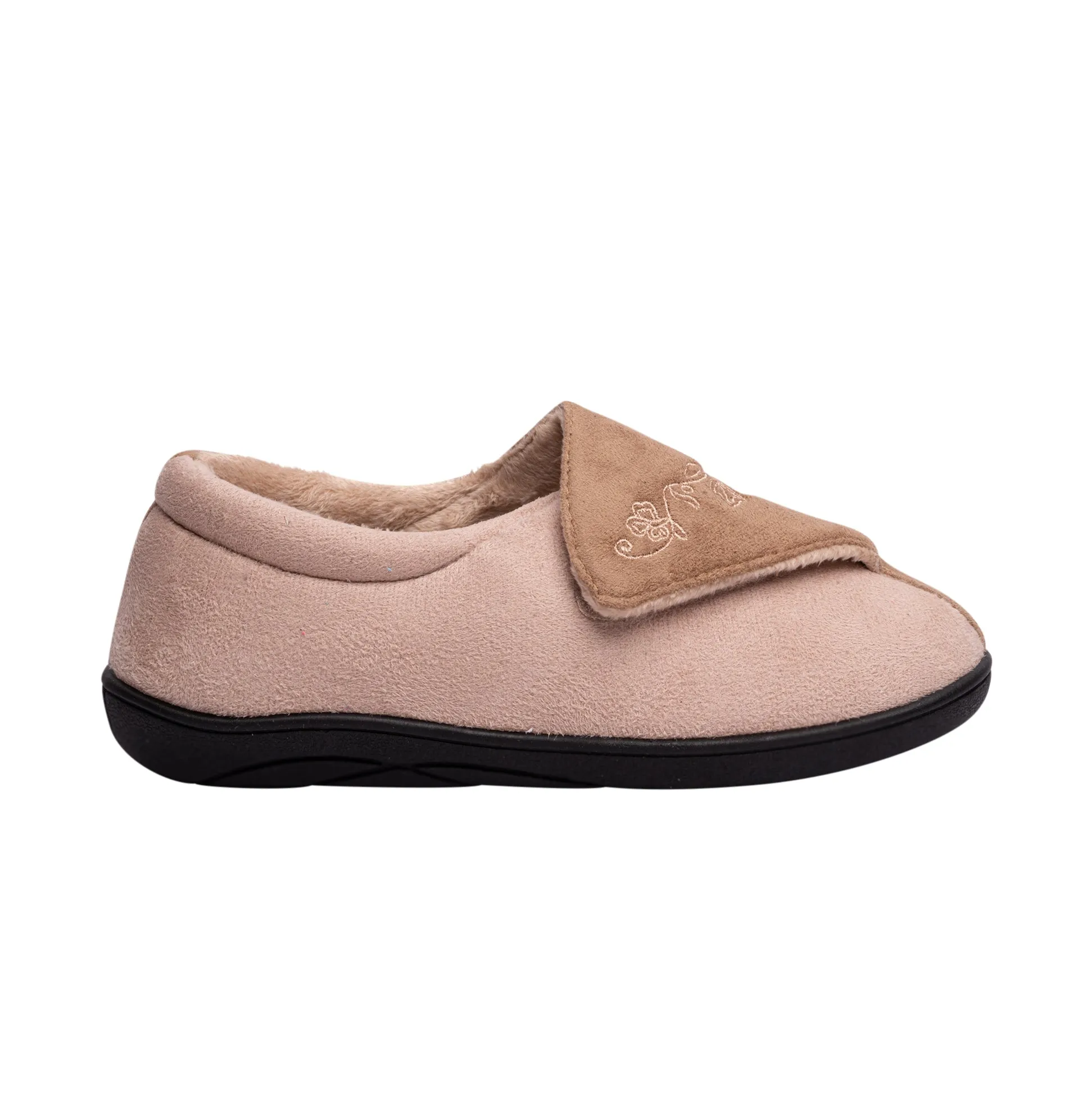 HOS Comfort HETTIE Womens Extra Wide (2E) Touch Fasten Full Slippers Camel