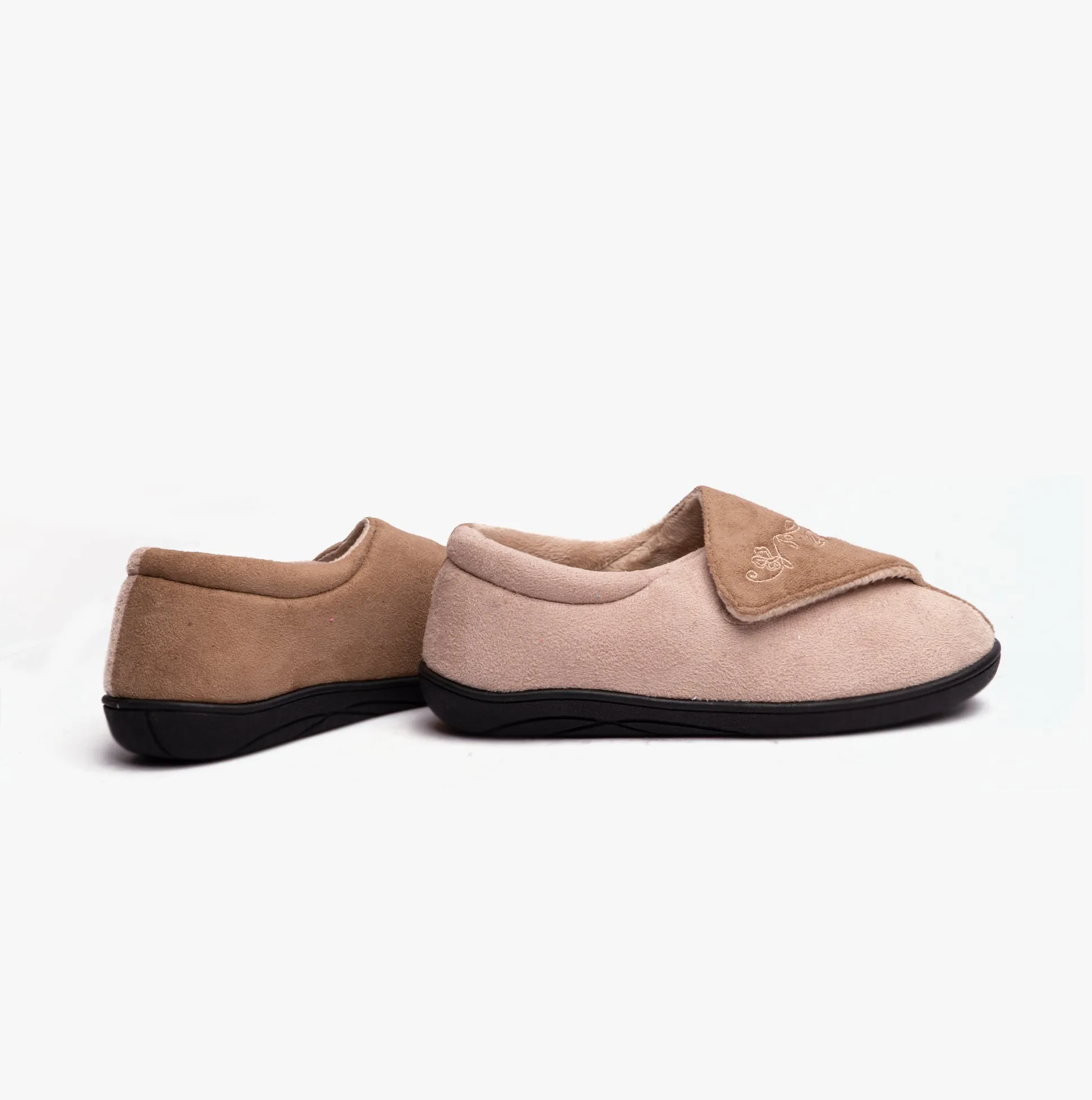 HOS Comfort HETTIE Womens Extra Wide (2E) Touch Fasten Full Slippers Camel