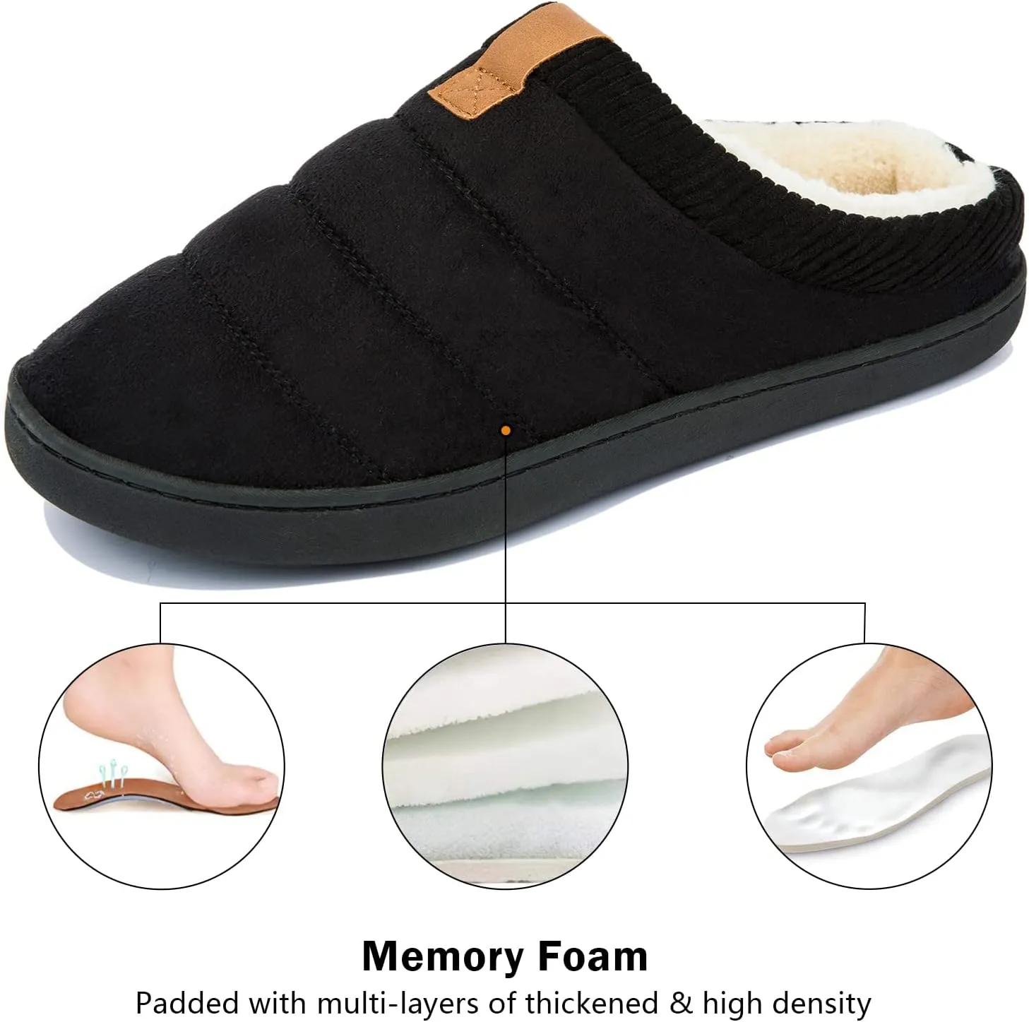 House Slippers for Men Memory Foam Indoor Slippers With Fuzzy Lining Bedroom Slip on