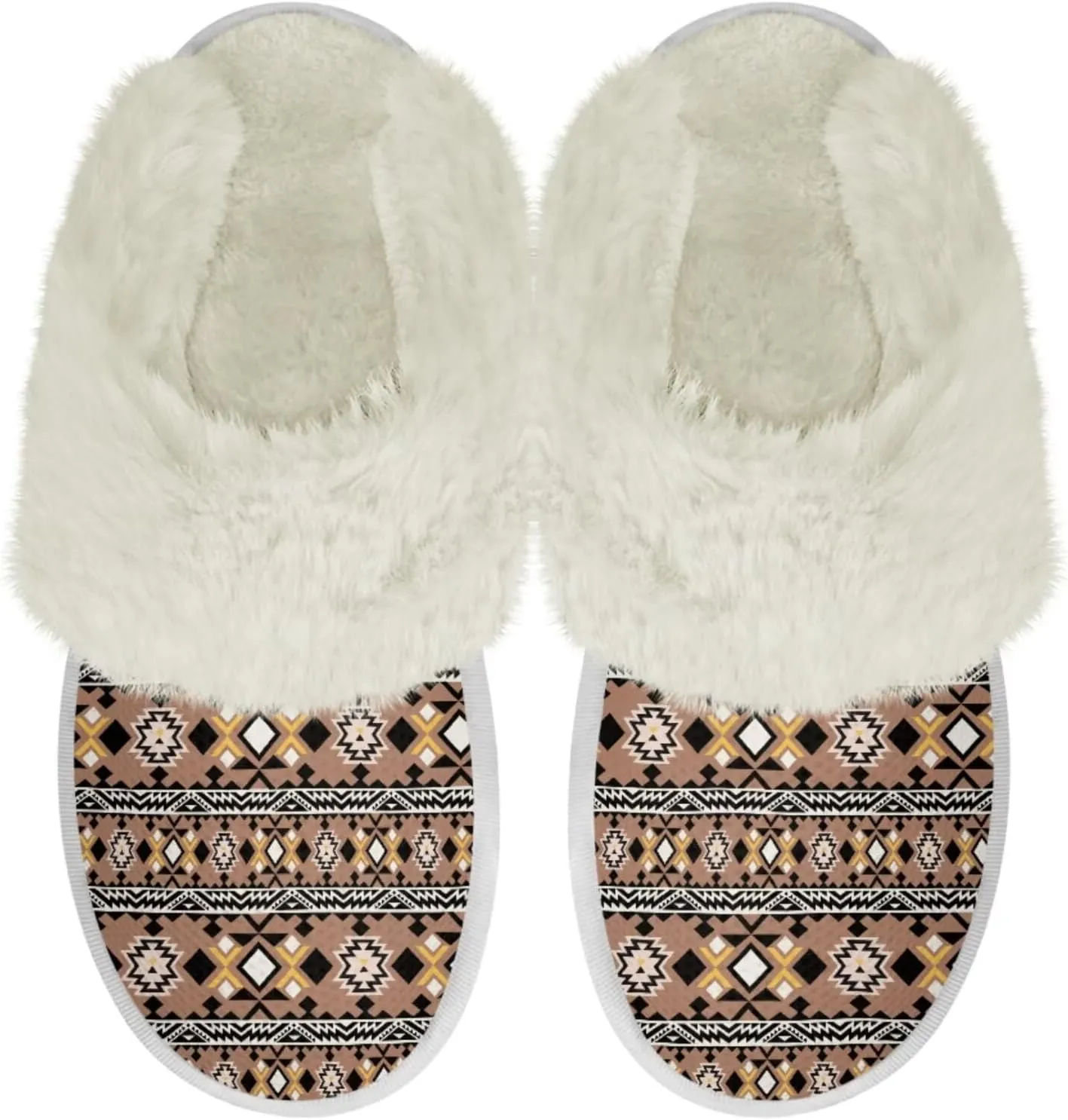 Howilath Western Aztec Fuzzy Slippers Women Warm House Shoes with Anti-Skid Sole Plush Slippers