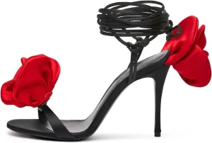 iadore Women's High Heels, 4'' Open Toe Floral Ankle Strappy Lace Up Stiletto Heeled Sandals with Back Flower Party Wedding Date Dress Shoes