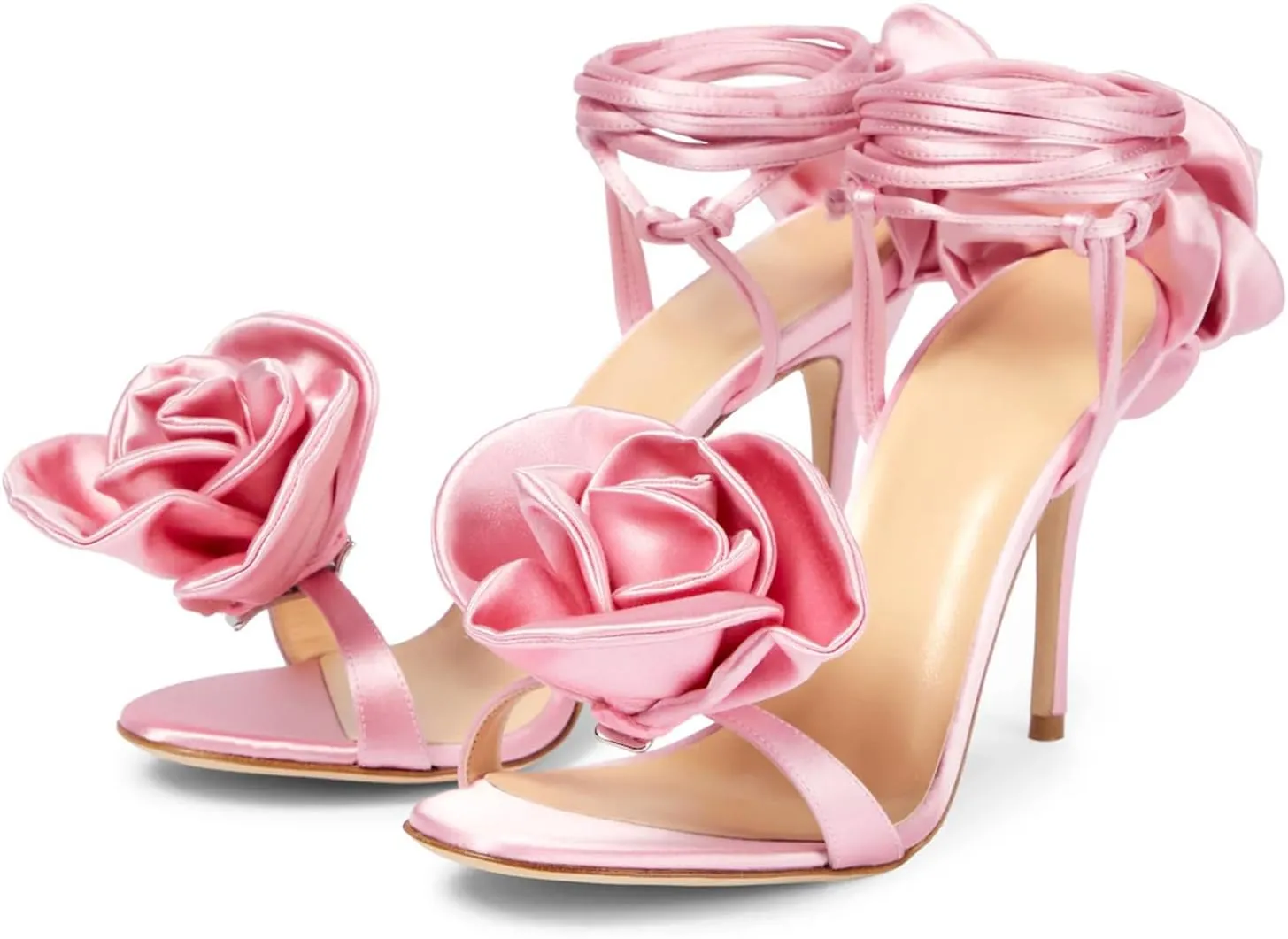 iadore Women's High Heels, 4'' Open Toe Floral Ankle Strappy Lace Up Stiletto Heeled Sandals with Back Flower Party Wedding Date Dress Shoes
