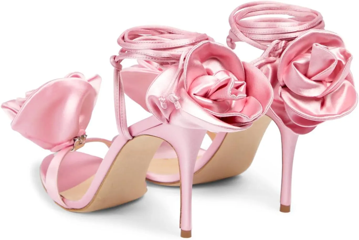 iadore Women's High Heels, 4'' Open Toe Floral Ankle Strappy Lace Up Stiletto Heeled Sandals with Back Flower Party Wedding Date Dress Shoes