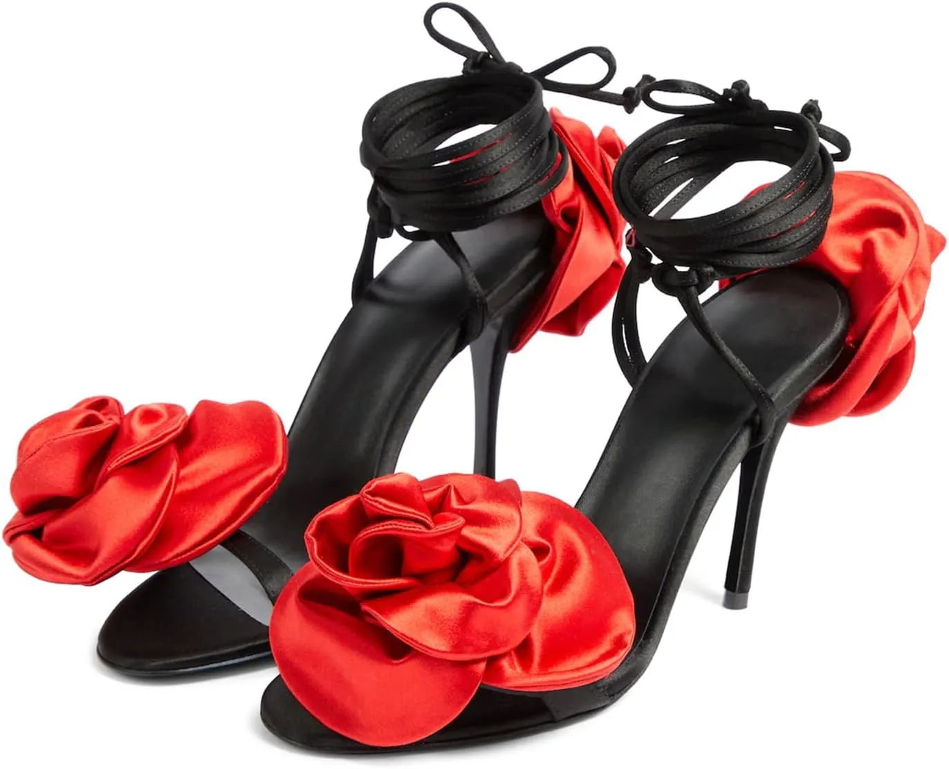 iadore Women's High Heels, 4'' Open Toe Floral Ankle Strappy Lace Up Stiletto Heeled Sandals with Back Flower Party Wedding Date Dress Shoes