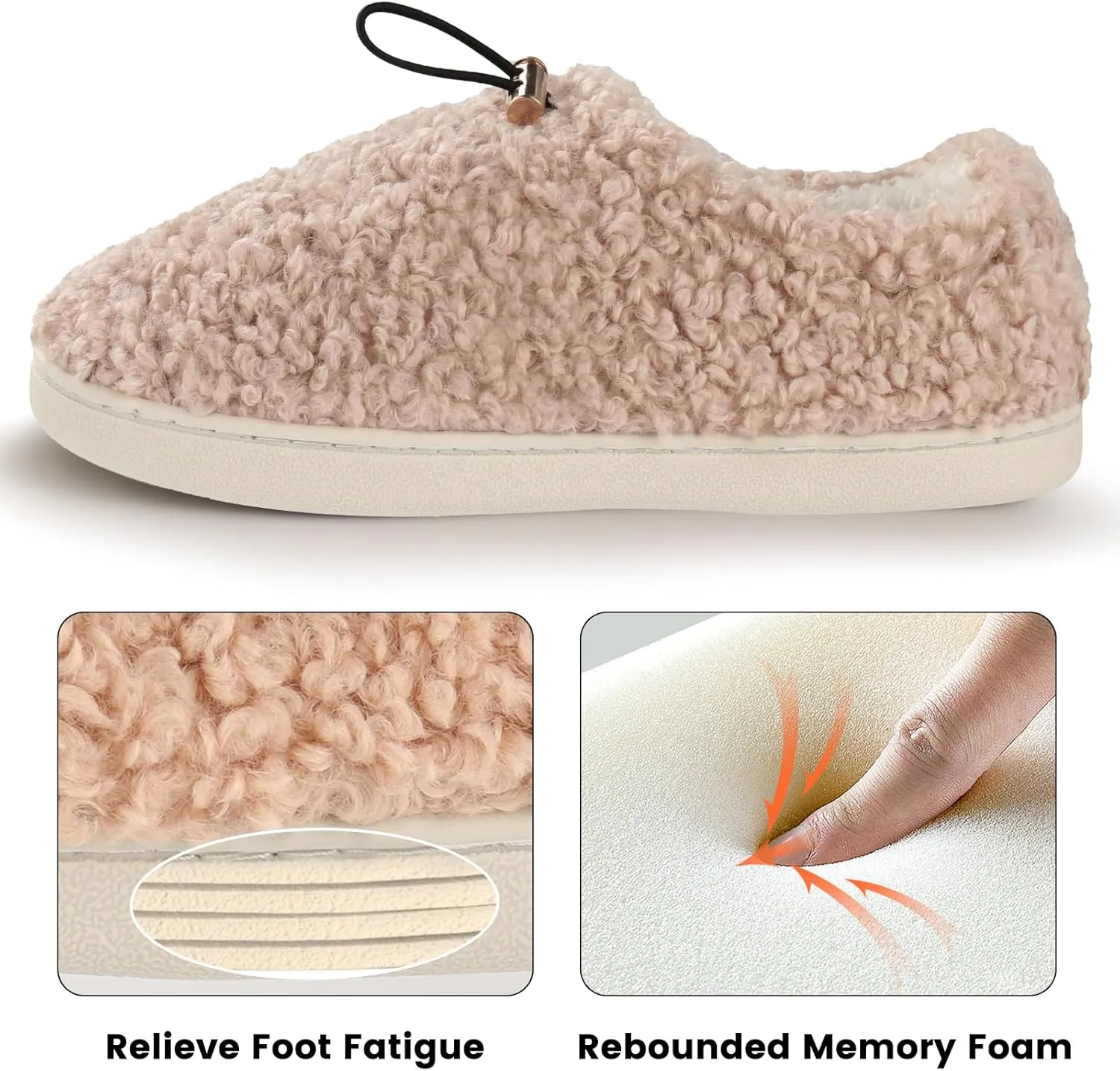 Ibeauti Womens Slippers Memory Foam Fuzzy Loafer Slippers for Indoor Outdoor House Shoes with Drawstring