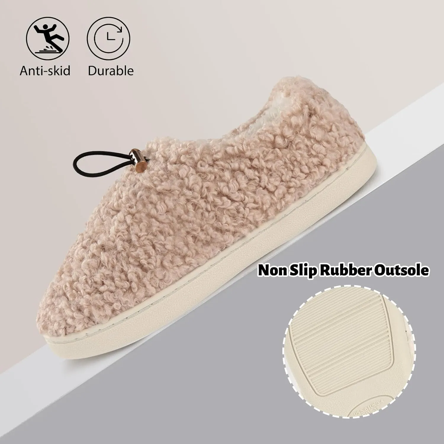 Ibeauti Womens Slippers Memory Foam Fuzzy Loafer Slippers for Indoor Outdoor House Shoes with Drawstring