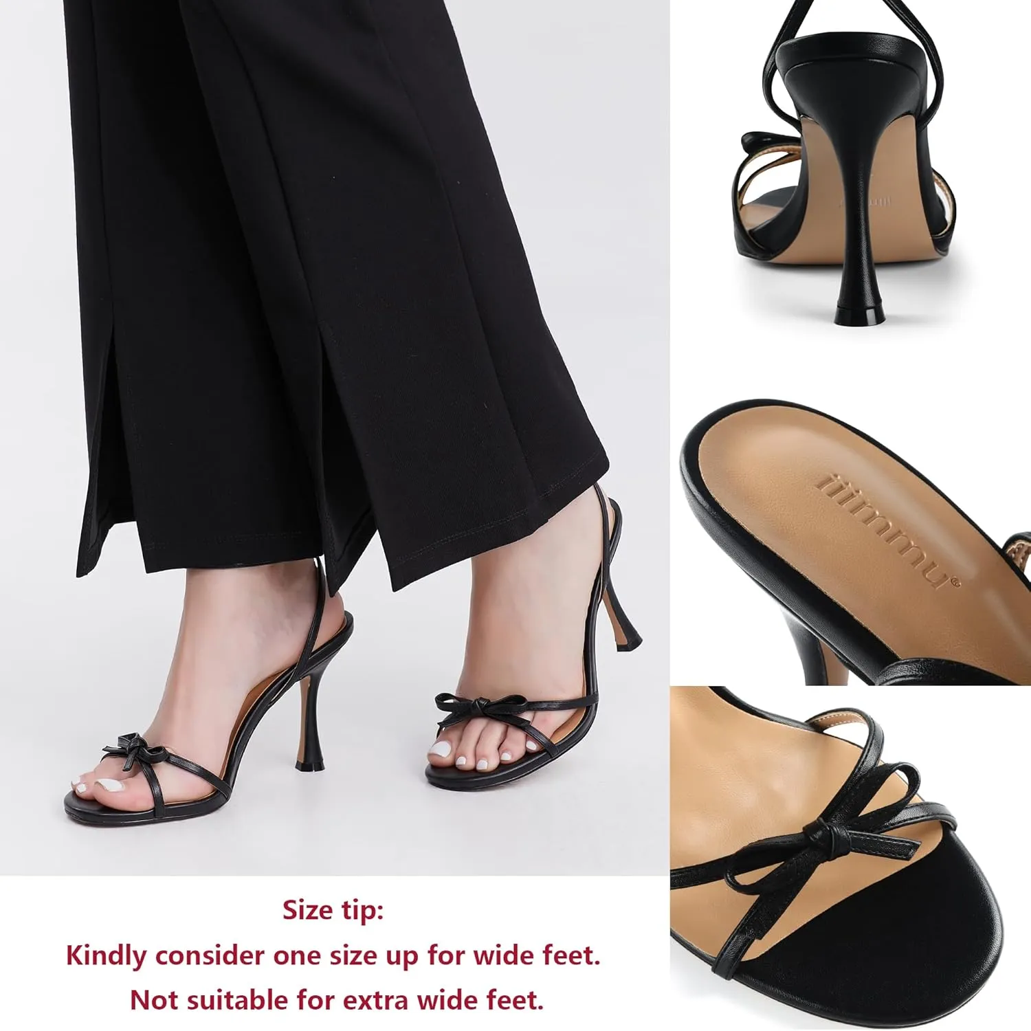 iiimmu Women's Bow Heels 4 IN Stiletto Heeled Sandals for Women Round Open Toe Sandals Elegant Summer Heels Soft PU Leather/Faux Suede