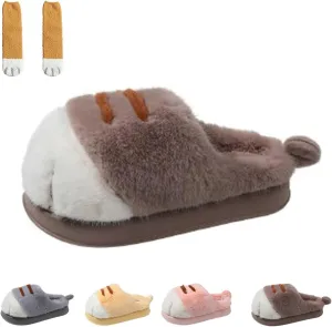 Indoor Outdoor Cat Paw Slippers for Women, Cute Funny Cat Feet Slippers, Warm and Fluffy Christmas Cat's Paw Slippers