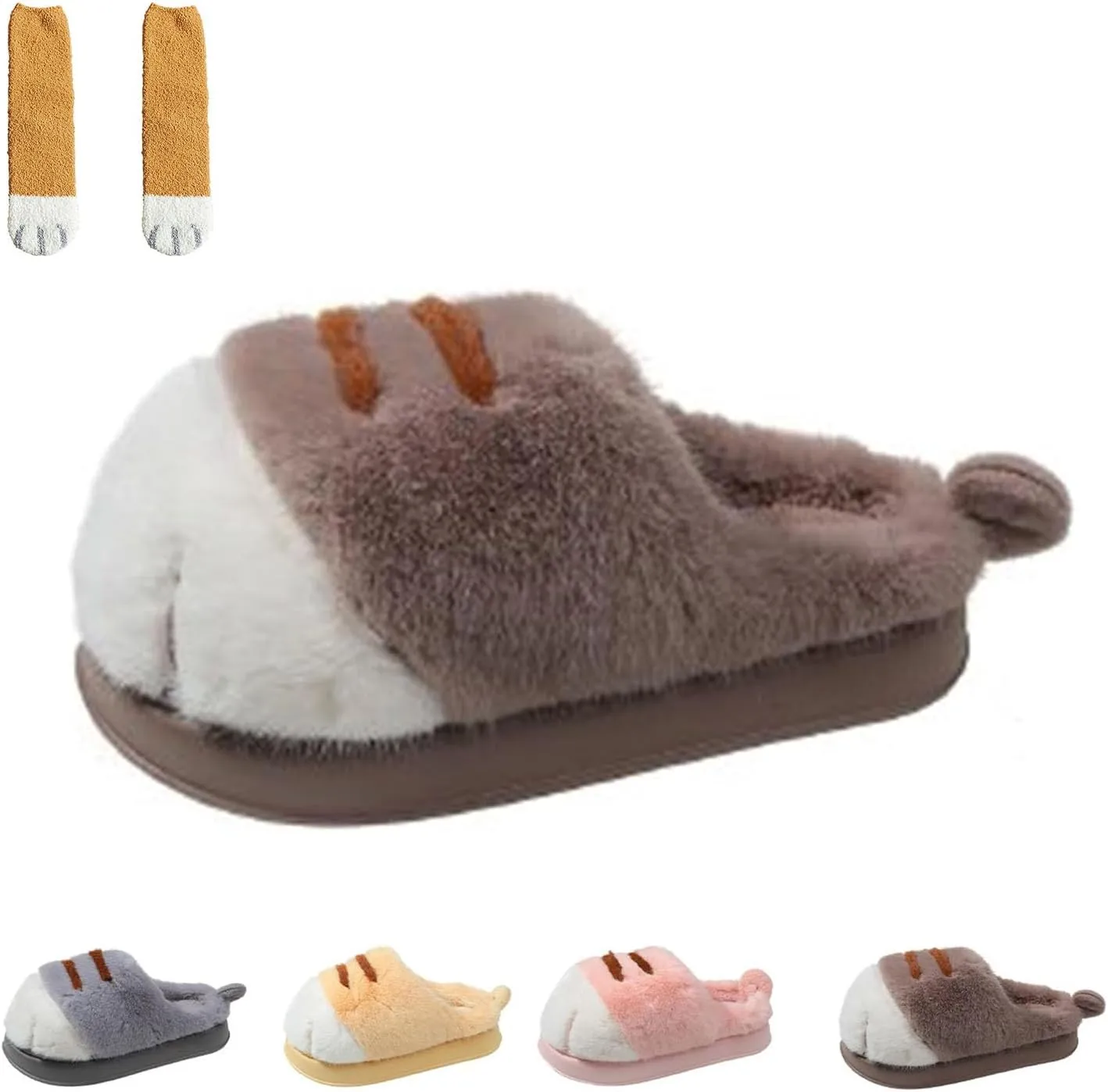 Indoor Outdoor Cat Paw Slippers for Women, Cute Funny Cat Feet Slippers, Warm and Fluffy Christmas Cat's Paw Slippers