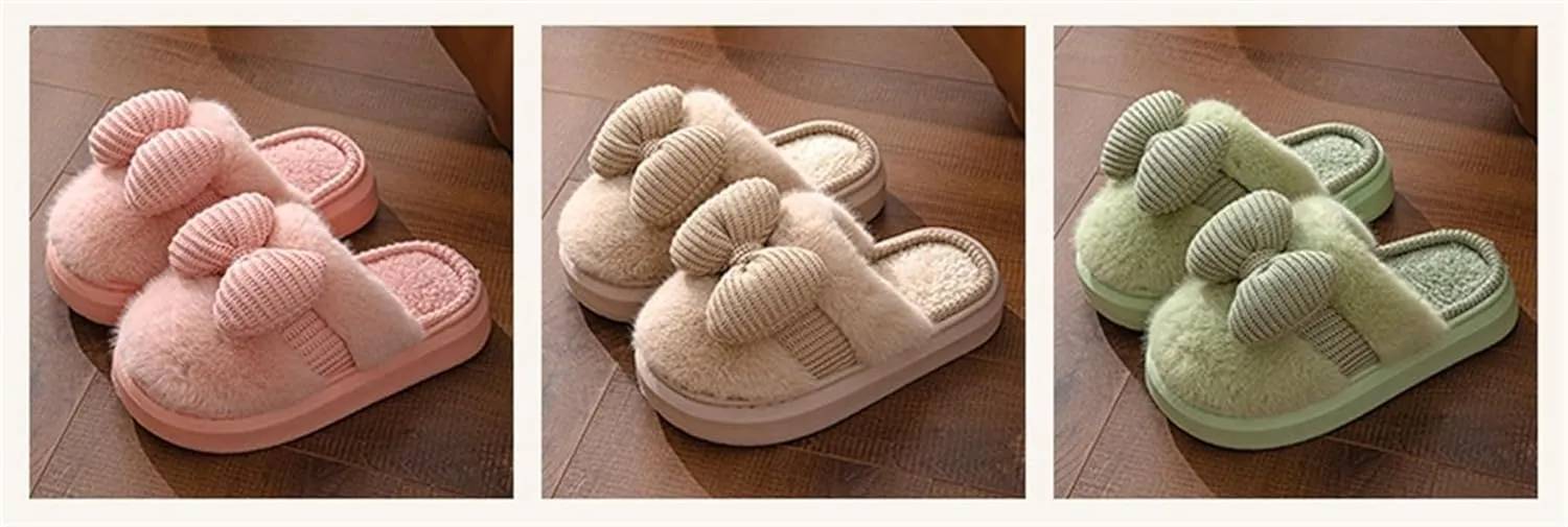 Indoor/Outdoor Slippers - Men's & Women's Cute Knitted Butterfly Plush Bow Design Slippers