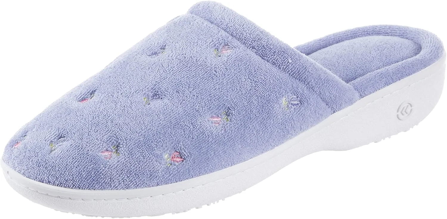 isotoner Women's Signature Terry Floral-Embroidered Slipper