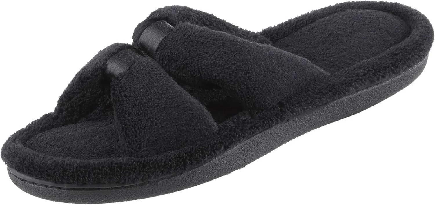 isotoner Women's Signature X-Slide Slipper, Satin Trim with Memory Foam