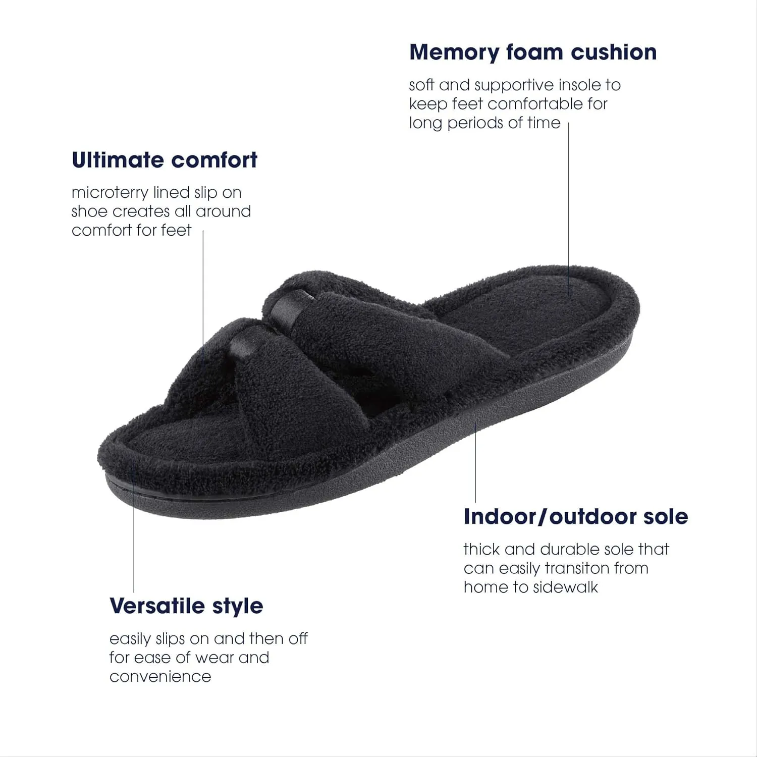 isotoner Women's Signature X-Slide Slipper, Satin Trim with Memory Foam