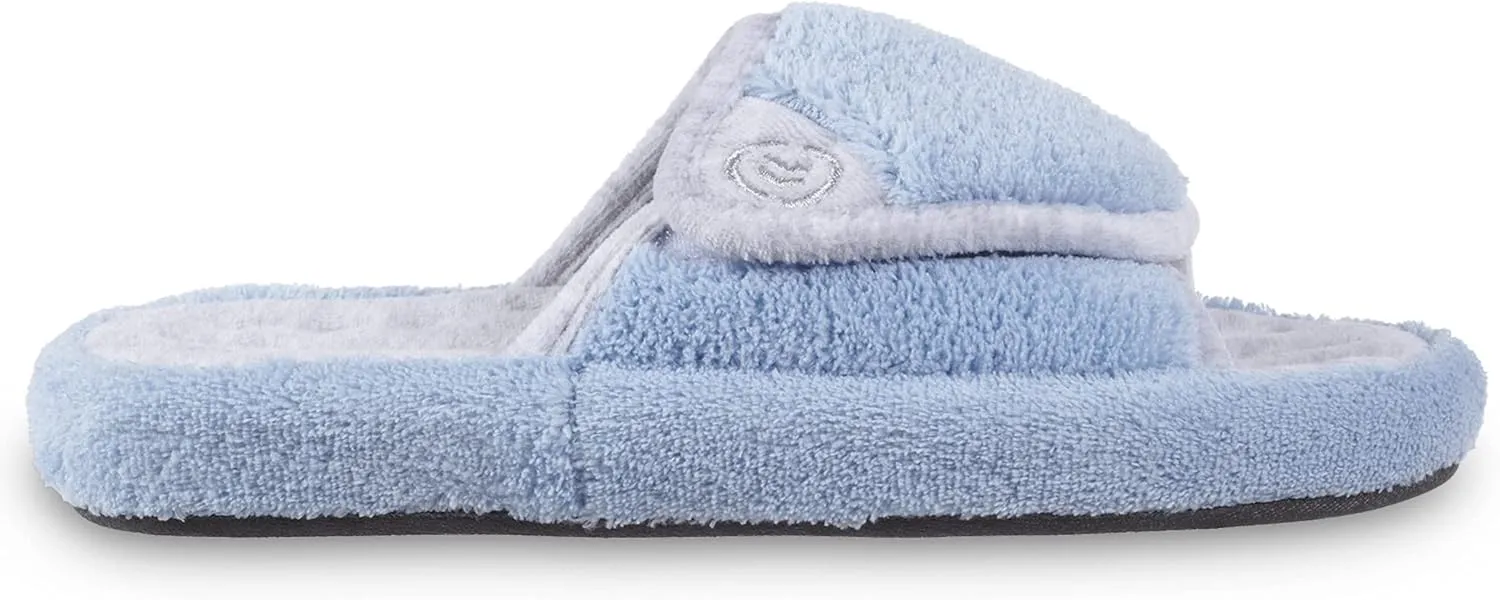 isotoner Women's Terry Spa Slip On Slide Slipper with Memory Foam for Indoor/Outdoor Comfort