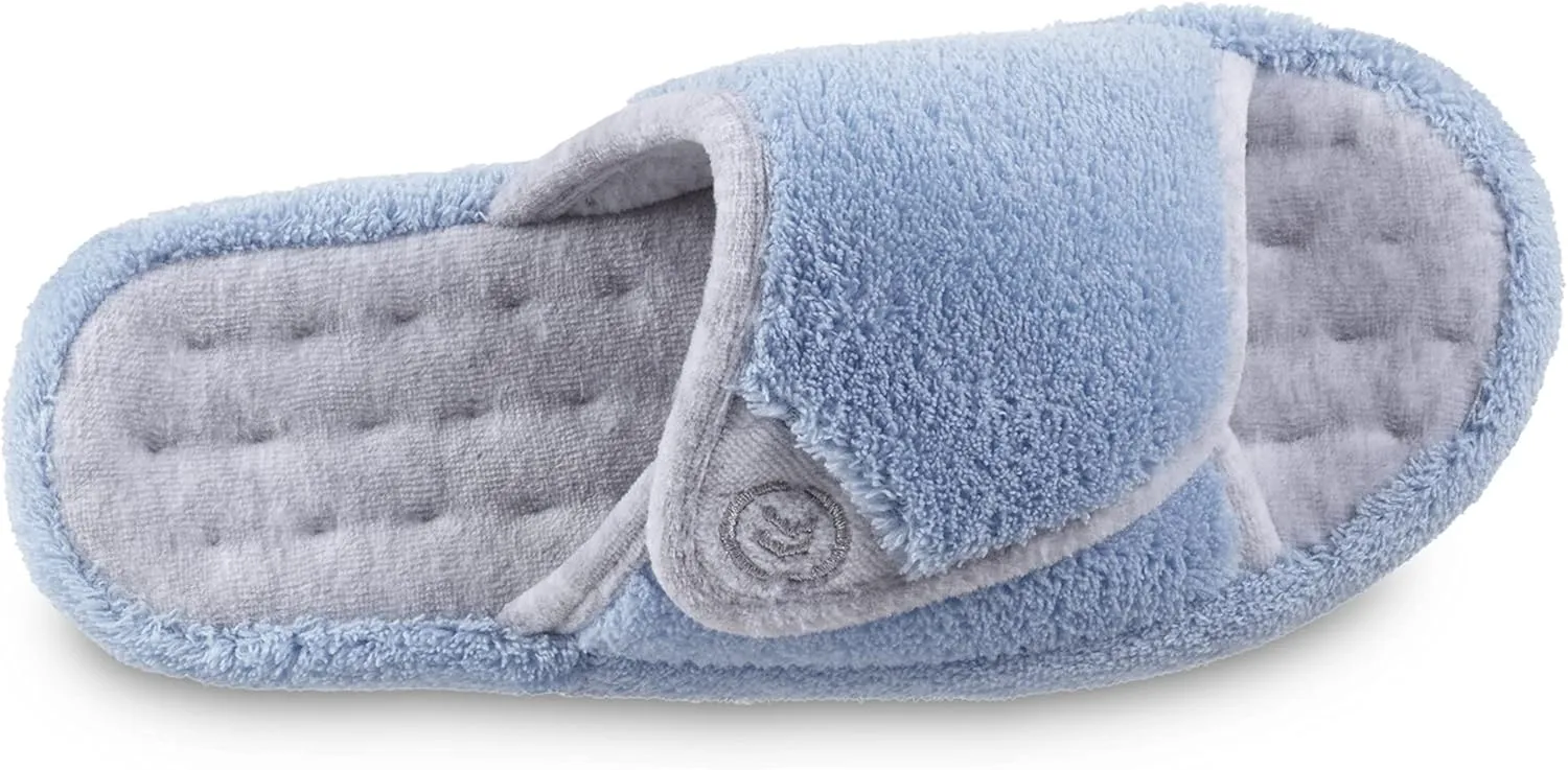 isotoner Women's Terry Spa Slip On Slide Slipper with Memory Foam for Indoor/Outdoor Comfort