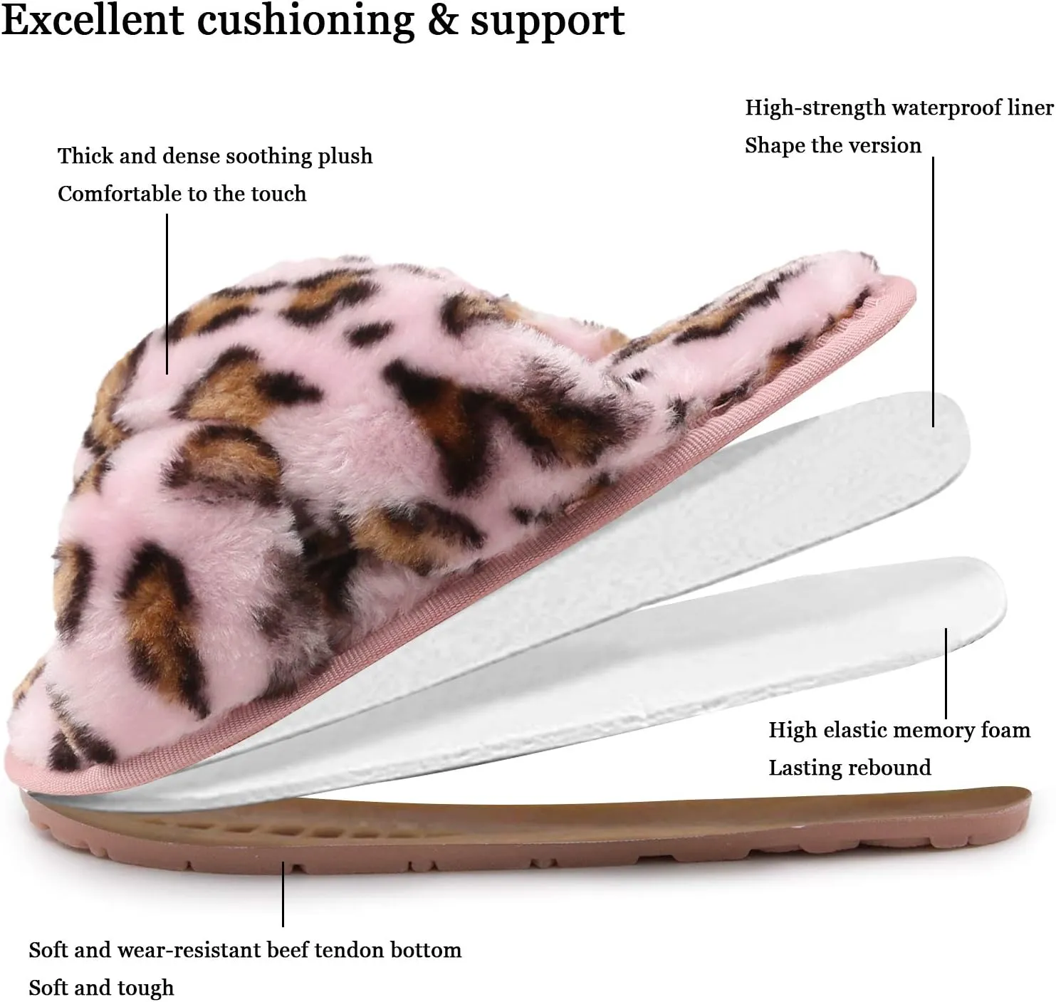 ISZPLUSH Women's Leopard Fuzzy Slippers - Soft Plush Fluffy Slip-On Slides for Home & Bedroom
