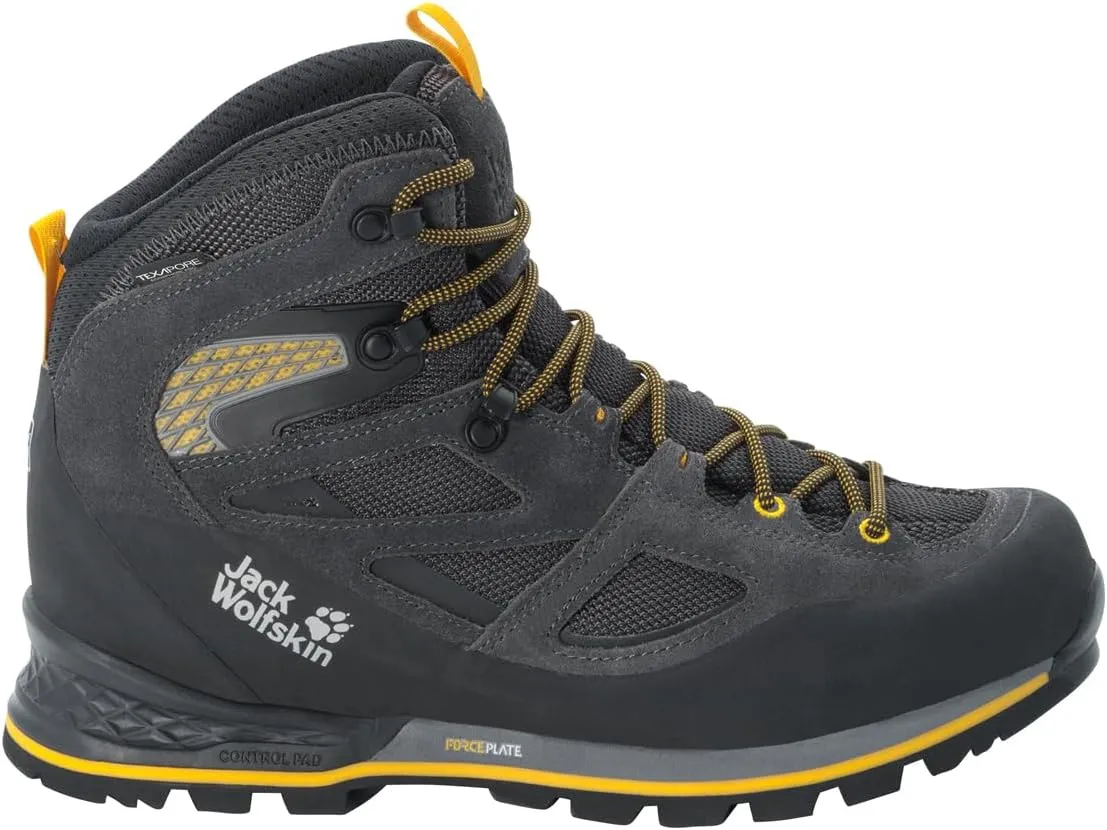 Jack Wolfskin Men's Force Crest Texapore Mid M Walking Shoe, Black Burly Yellow Xt, 7.5 Men