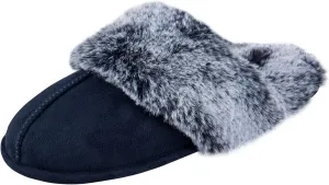 Jessica Simpson Women's Comfy Faux Fur House Slipper Slip-On Scuff Memory Foam Soft Plush Lining