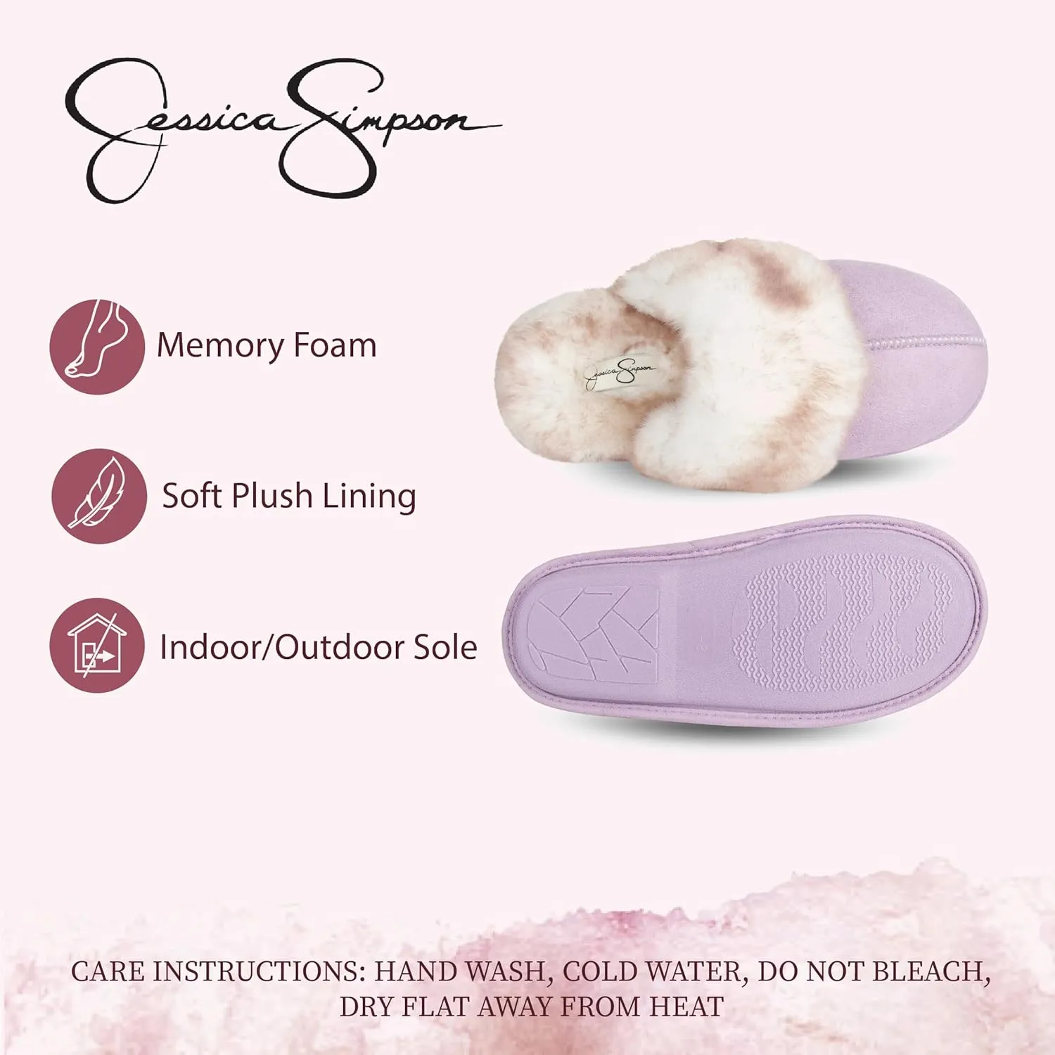 Jessica Simpson Women's Comfy Faux Fur House Slipper Slip-On Scuff Memory Foam Soft Plush Lining